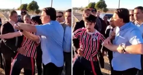 Bolsonaro intenta quitarle el celular a un youtuber que se manifestaba en su contra