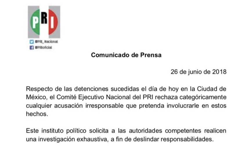 PRI rechaza "acusación irresponsable" sobre aseguramiento de 20 mdp en CDMX
