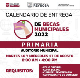 Entregará Gobierno de Reynosa tarjetas a becarios de primaria 