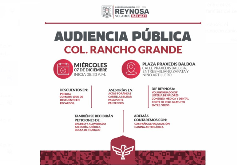 Presidirá Carlos Peña Ortiz Audiencia Publica en Rancho Grande 