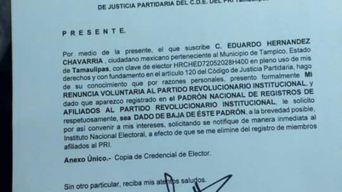 Ex diputado local Eduardo Hernández renuncia al PRI