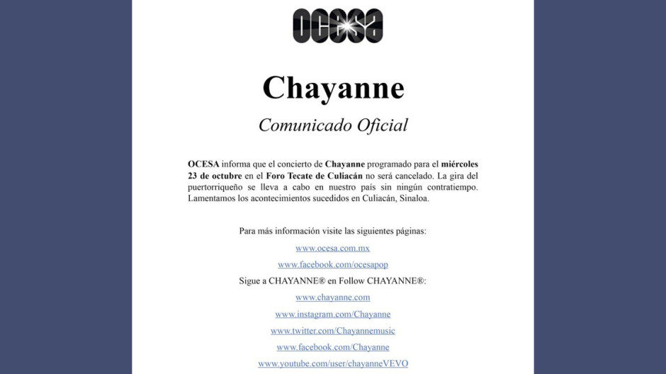 Chayanne sí se presentará en Culiacán el 23 de octubre