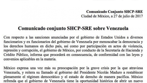 México impondrá sanciones a políticos venezolanos