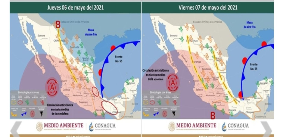 Avisa PCyB sobre posibilidad de lluvias por frente frío número 55