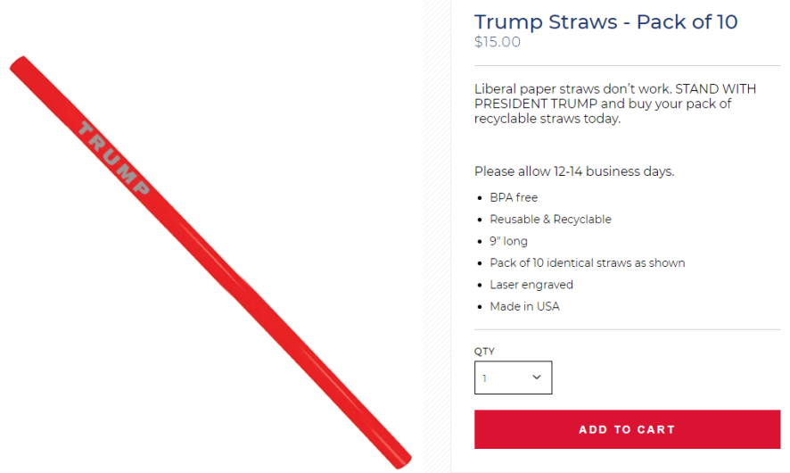 Trump lanza su línea de popotes de plástico