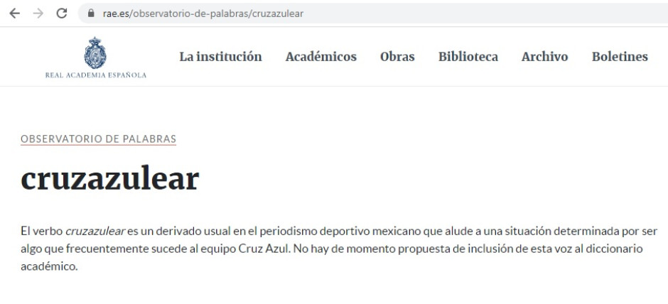 La RAE incluye ‘cruzazulear’ en su Observatorio de palabras