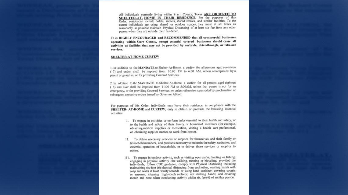 Condado Starr emite orden de toque de queda 