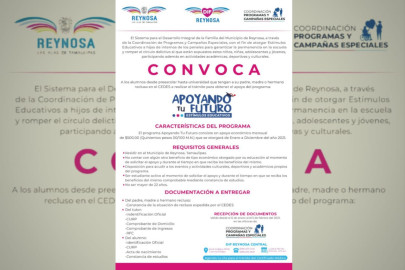 DIF Reynosa invita a inscribirse al programa “Apoyando tu Futuro”
