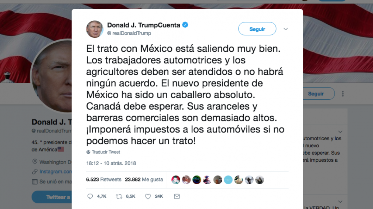 Negociaciones con México van bien, AMLO ha sido un caballero: Trump