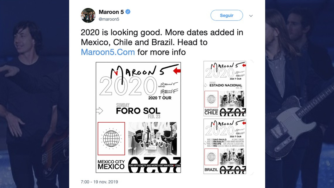 Maroon 5 regresará a México en 2020