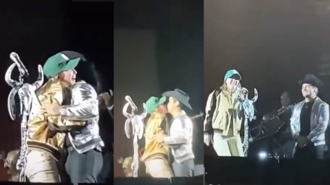 Se cuela Belinda al escenario y le roba beso a Christian Nodal  