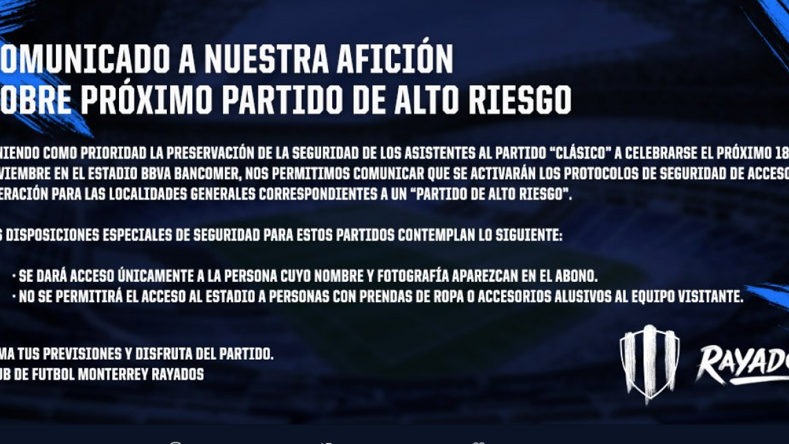 Rayados no permitirá entrada a afición con jerseys de Tigres para el clásico
