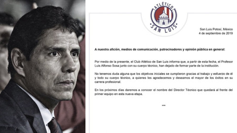 Alfonso Sosa ya no es entrenador del Atlético de San Luis