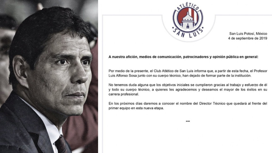 Alfonso Sosa ya no es entrenador del Atlético de San Luis