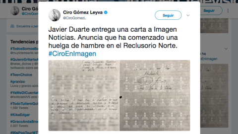 Inicia Javier Duarte huelga de hambre