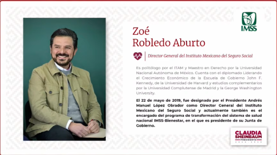 Mantiene Sheinbaum a Zoé Robledo como titular del IMSS
