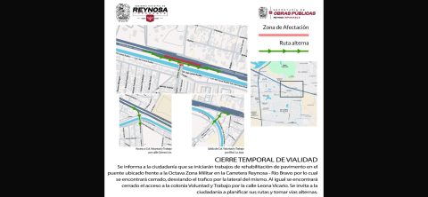 Cierre de puente elevado en carretera Reynosa-Río Bravo frente al Cuartel Militar