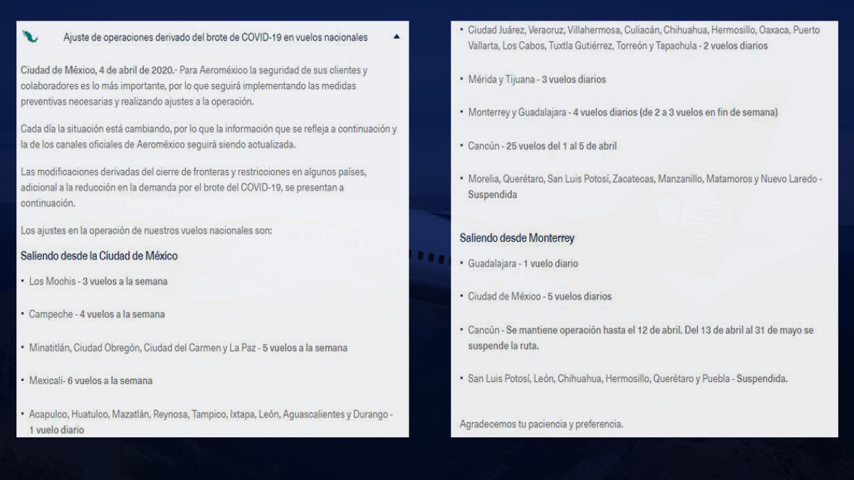  Suspende Aeromexico vuelos a Matamoros y Nuevo Laredo; Reynosa y Tampico tendrán un vuelo diario