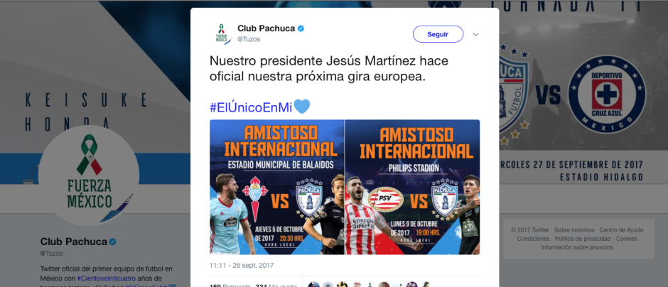 Pachuca confirma fechas ante PSV y Celta de Vigo en Europa 