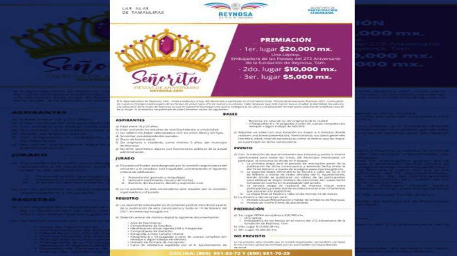 Elegirá Gobierno Municipal Señorita Fiestas de Aniversario 