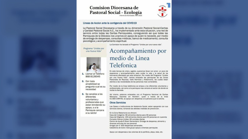 Parroquias de la Diócesis de Matamoros ofrecen asesorías y apoyos en especie