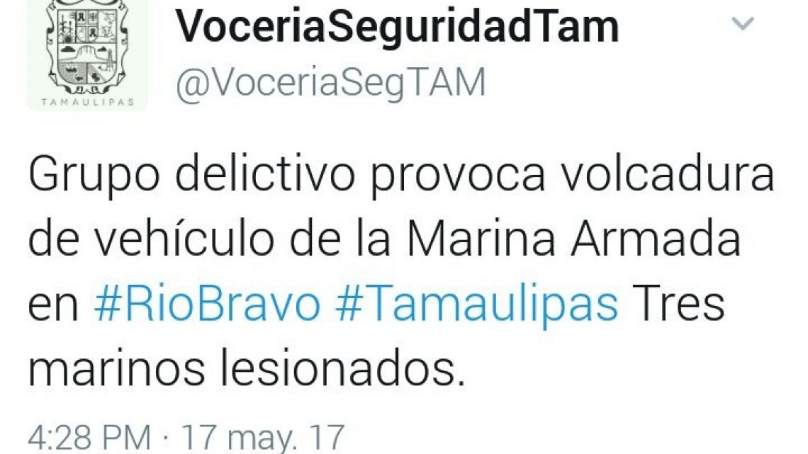 Vuelca camioneta de marinos en Río Bravo