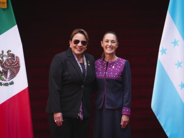 Sheinbaum recibe a la presidenta de Honduras en Palacio Nacional