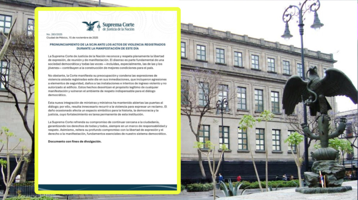 SCJN condena los hechos violentos en la marcha de la ‘Generación Z’ en la CDMX