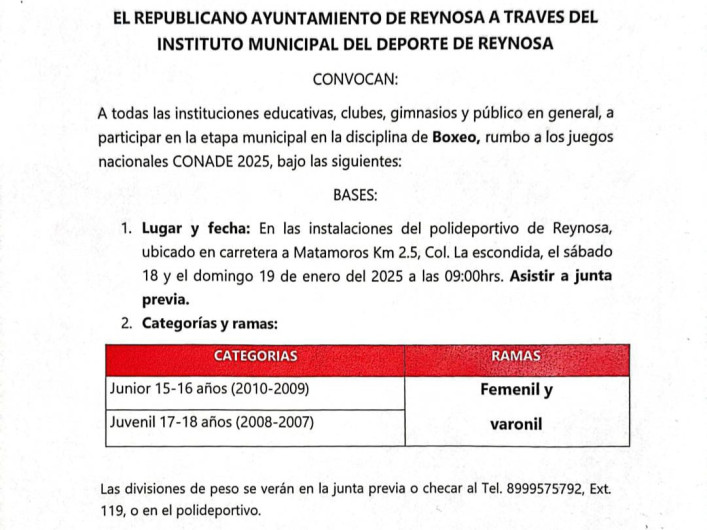 Etapa Municipal de Box en el Polideportivo Reynosa