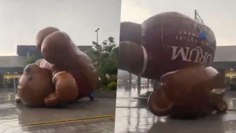 Enorme oso inflable sale volando por fuertes vientos en Cuernavaca