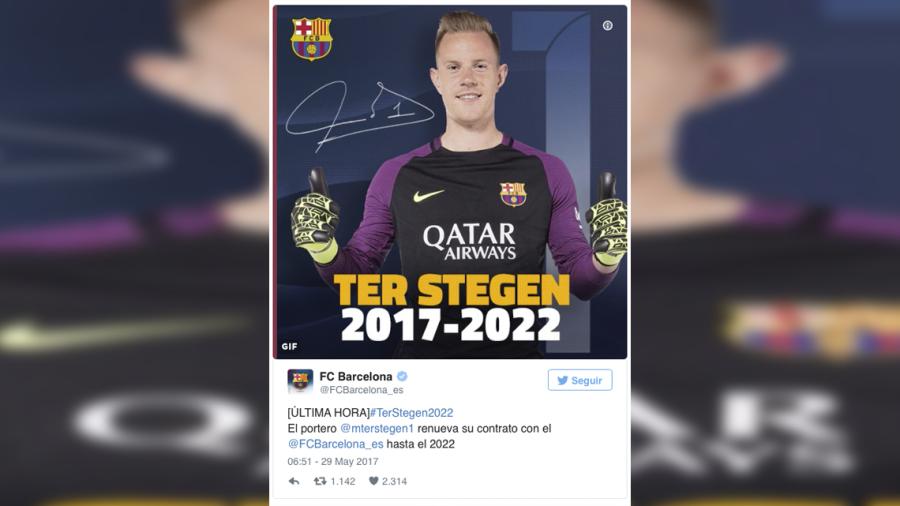 Marc Ter Stegen renueva con el Barcelona hasta 2022 