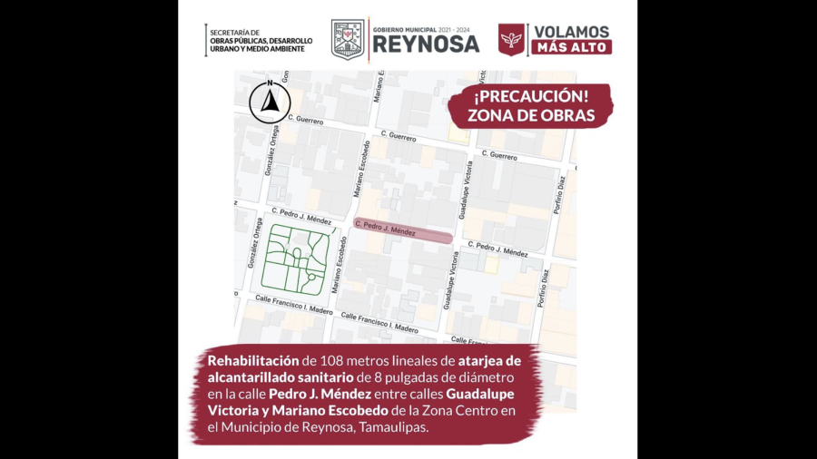 Aviso de cierre temporal en calle Pedro J. Méndez de la Zona Centro