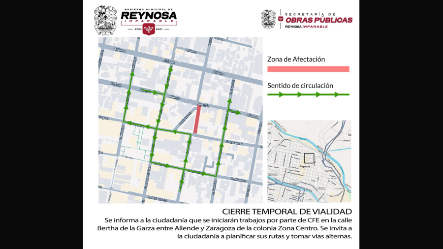 Cierre temporal de vialidad y suspensión de energía eléctrica