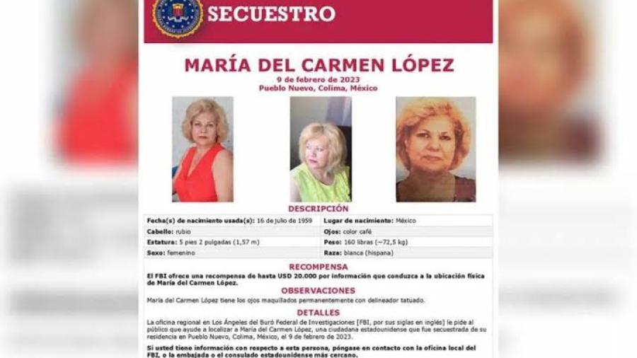 FBI ofrece recompensa por estadunidense secuestrada en Colima