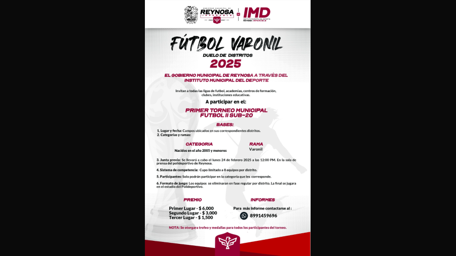 Convocatoria al Primer Torneo Municipal Sub-20 de Futbol