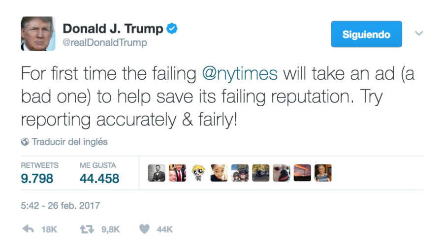 NYT anuncia mensaje en los Oscar'; Trump tuitea en contra