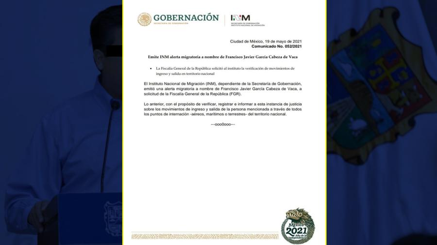 Emite INM alerta migratoria por Gobernador de Tamaulipas