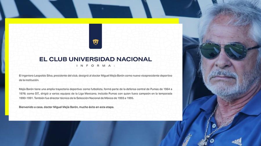 Miguel Mejía Barón regresa a los Pumas como vicepresidente deportivo