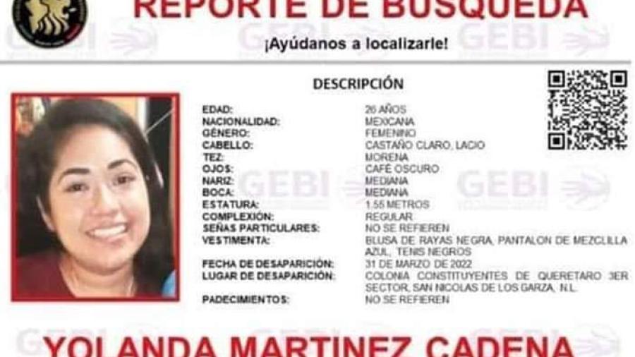 Fiscalía de Nuevo León confirma el hallazgo del cuerpo sin vida de Yolanda Martínez