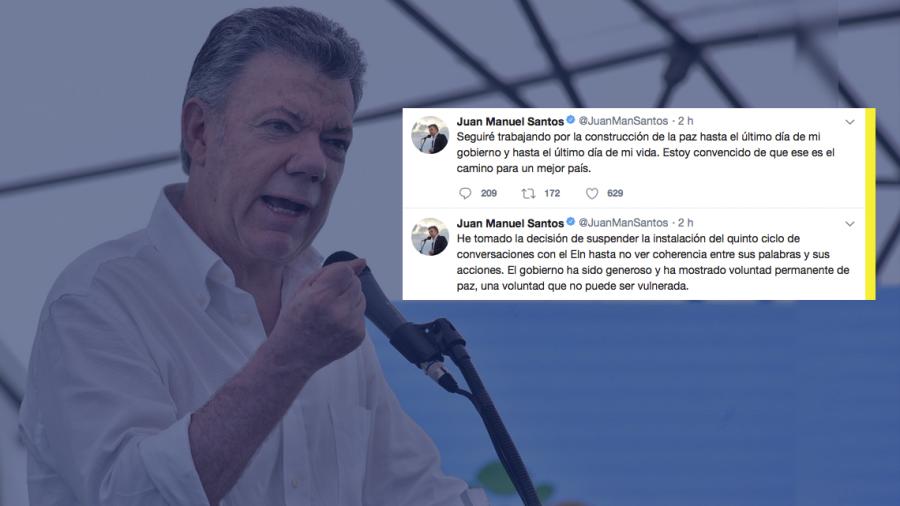 Presidente Santos suspende diálogos con ELN por atentados