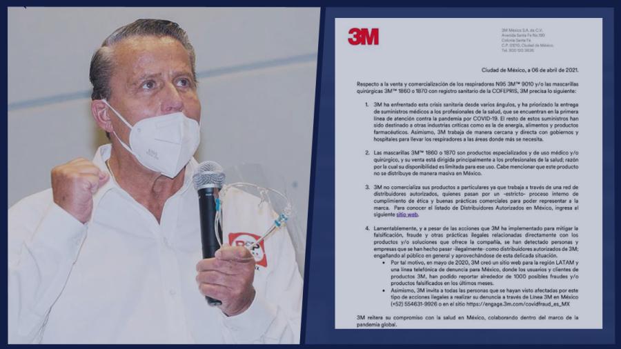 3M desmiente a Alfredo Adame; niega venta masiva de sus cubrebocas