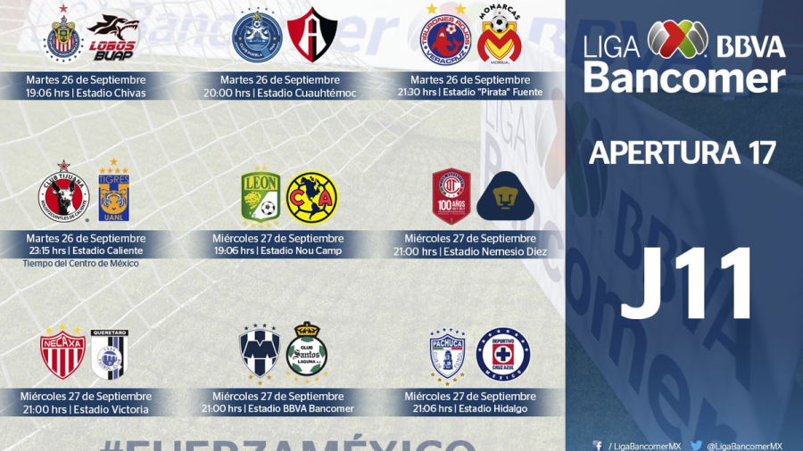 Liga MX anuncia horarios de la Jornada 11