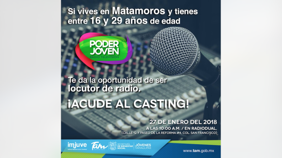 Jóvenes Tamaulipas convoca al casting Poder Joven Radio en Matamoros
