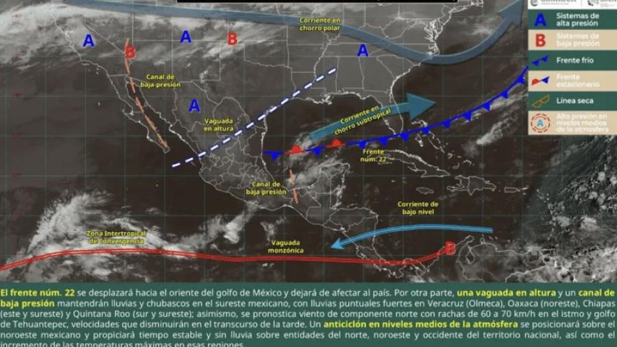 Frente fr&iacute;o 22 se retira y el 23 se aproxima: lluvias, viento y bajas temperaturas en el pa&iacute;s