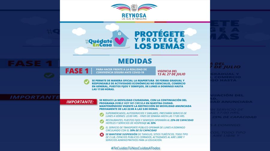 Exhortan a reynosenses a respetar medidas sanitarias de fase 1