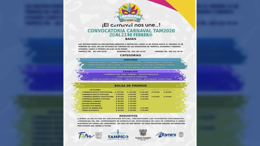 Abren convocatoria para “Carnaval TAM2020”