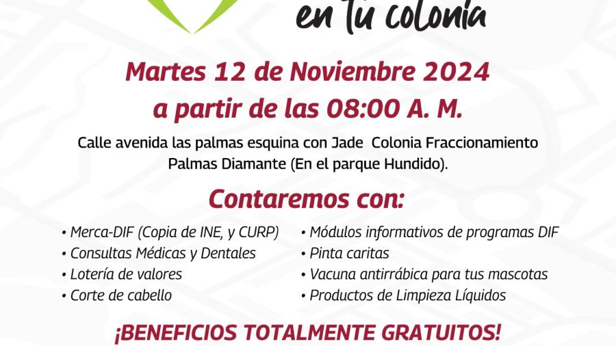 Beneficiará 'DIF en Tu Colonia' a familias en Fraccionamiento Palmas Diamante 