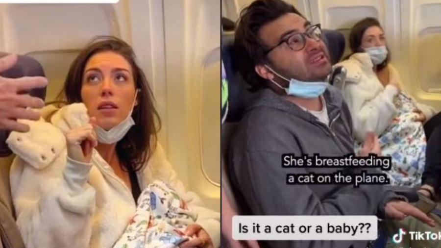 Mujer amamanta durante vuelo a un gato…¿de peluche?
