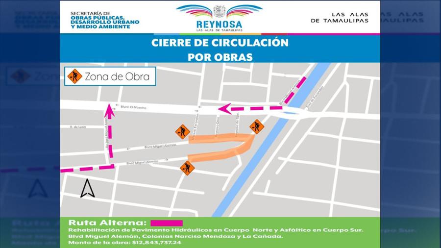 Aviso de cierre de vialidad en La Cañada y Narciso Mendoza