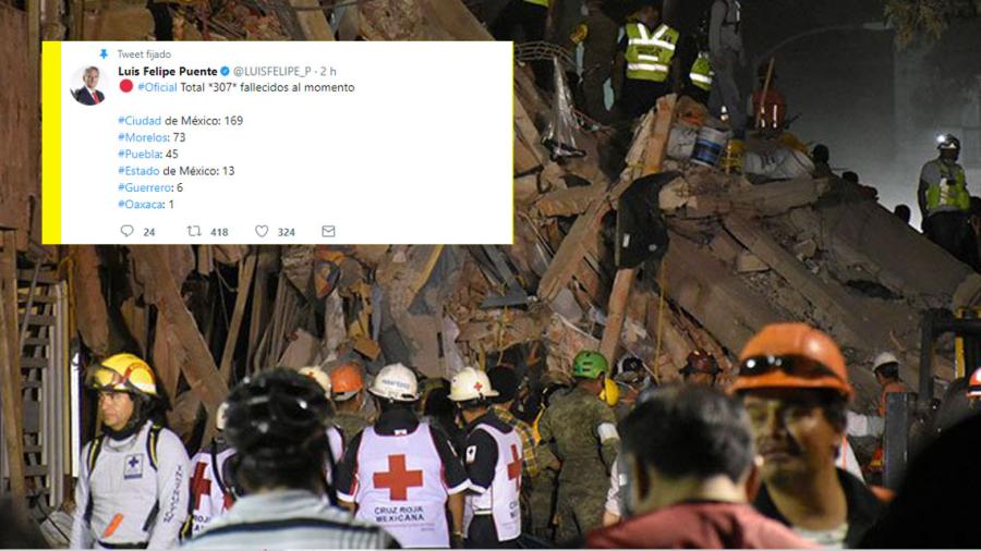 Suman 307 muertes tras el sismo 